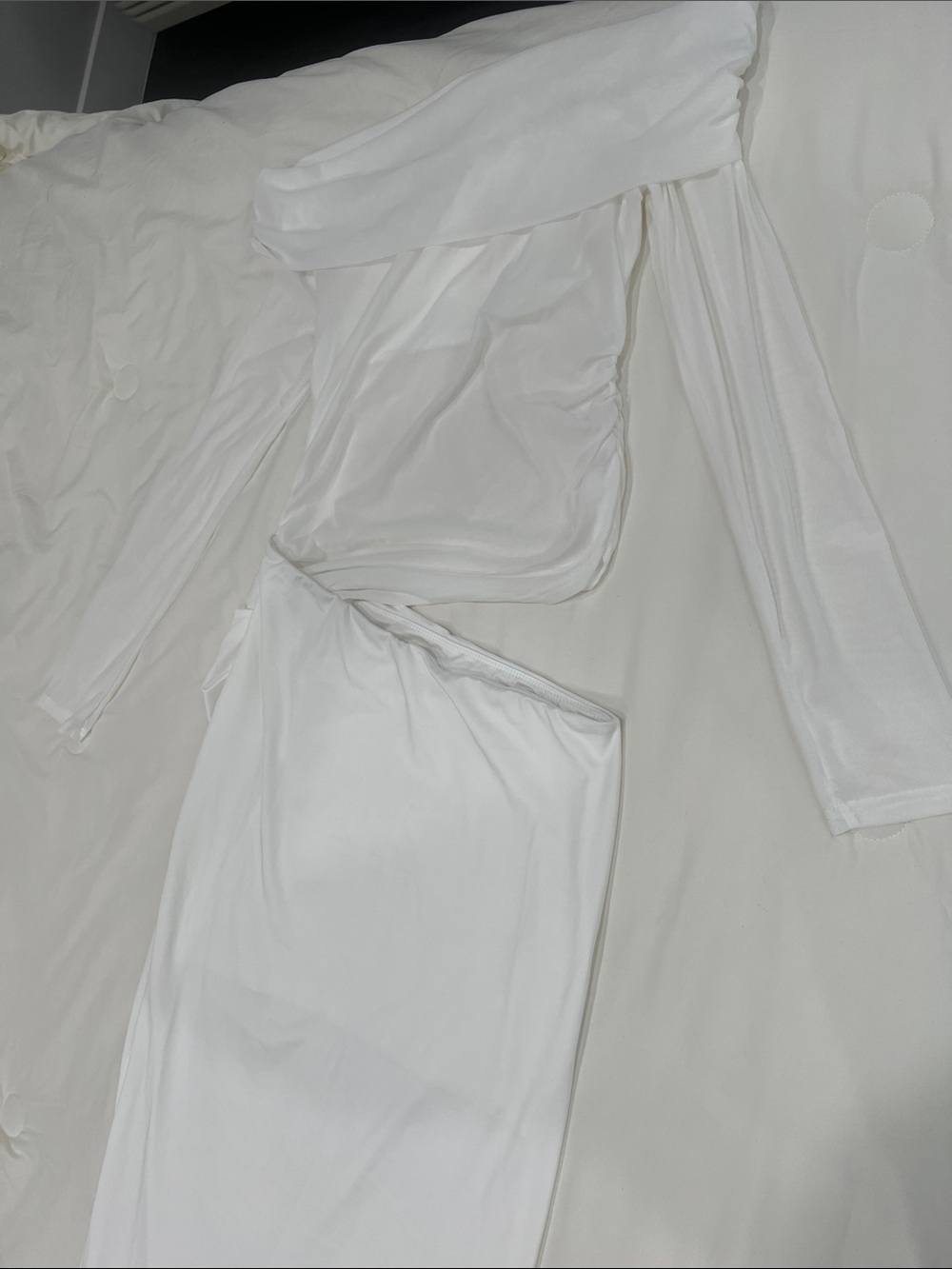 Off-Shoulder White Evening Gown with Sheer Bodice - Picture 4 of 5